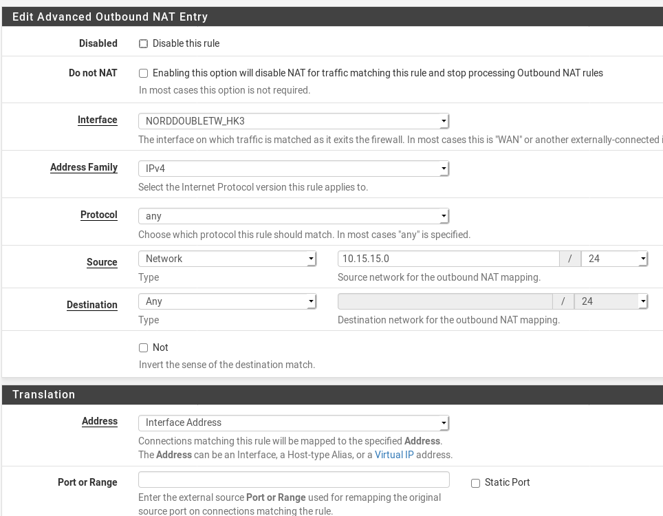 Setting advanced NAT entry